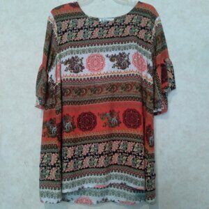 LAPOGEE red, olive green & golden yellow mini tunic size 1X